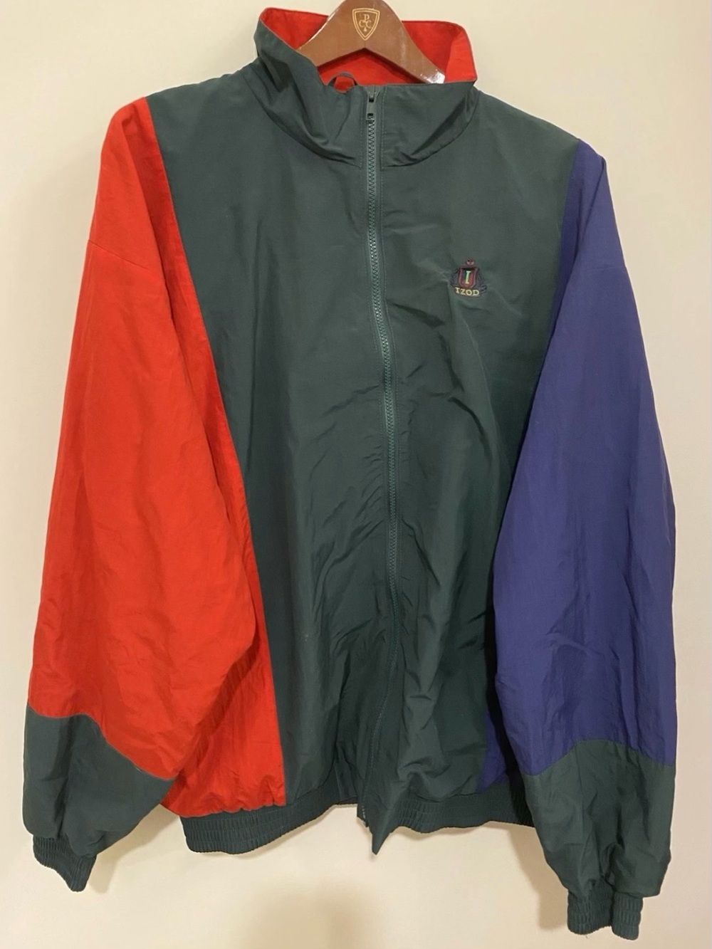 Izod Colorblock Track Jacket in Green, Red & Purple Size XL